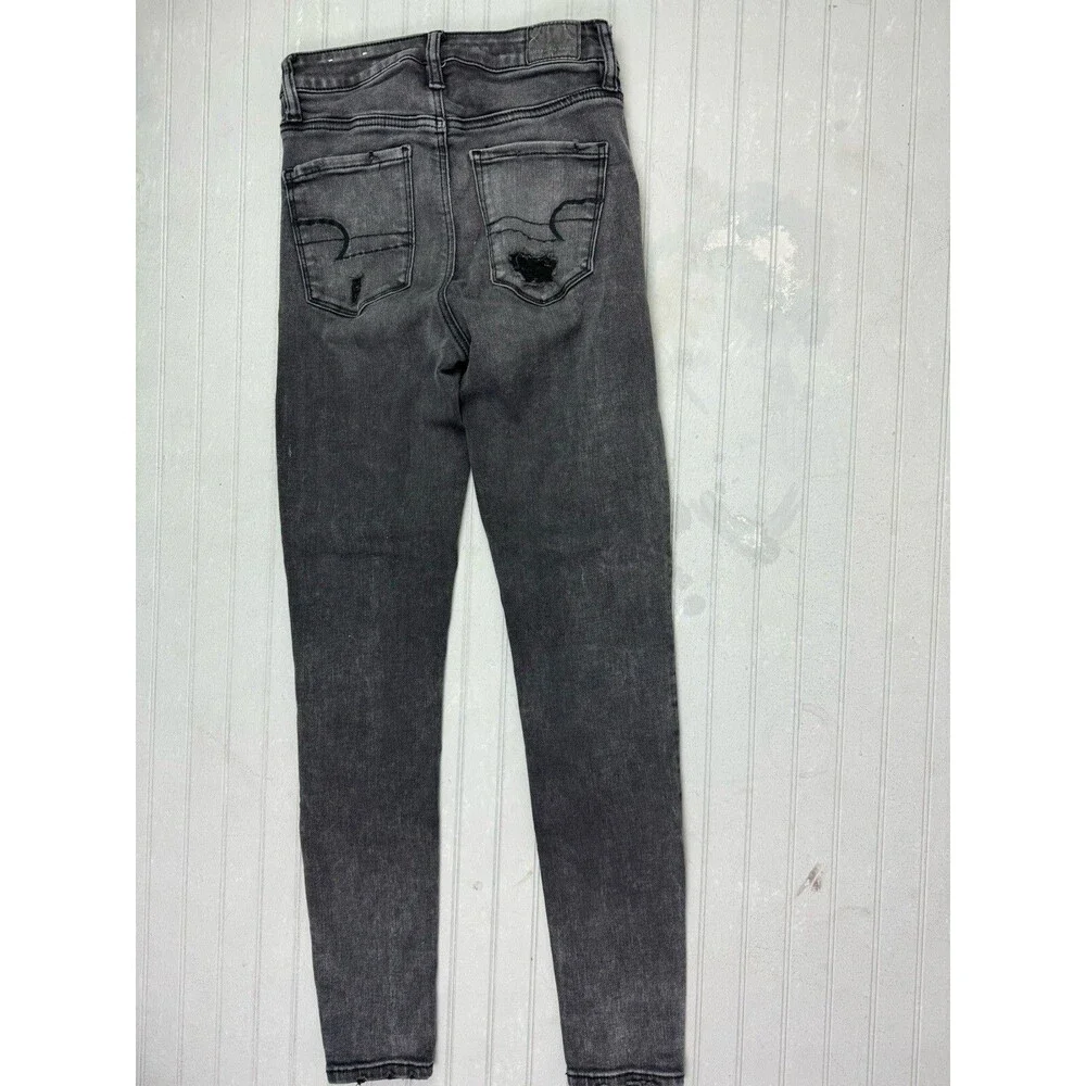 American Eagle Size 0 Womens Jeans Jegging  Black Mid Rise Skinny Distress